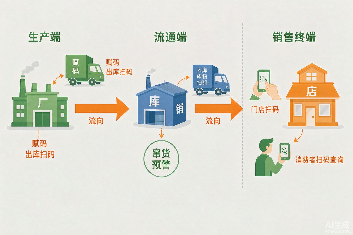 遥遥科技-云南专业开发团队 商品从工厂到终端的流向追踪链路示意